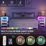 YITAHOME Farmhouse Nightstand with Charging Station, 2 Drawers Night Stand with LED Lights, Wood End Table Side Table with Storage, Walnu + White YITAHOME