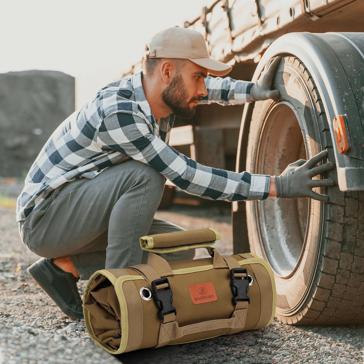 BAQRAXIA Tool Bag, Roll Up Small Tools Box Storage, Tool Gifts for Men Dad Husband Grandpa Him Birthday, Heavy Duty Tool Organizer with 2 Detachable Tool Pouch BAQRAXIA