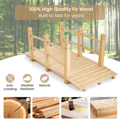 HAPPYGRILL 5FT Wooden Garden Bridge, Decorative Landscaping Bridge with Classic Arc Footbridge & Double Safety Railings, Garden Bridges for Outdoors, Backyard, Garden Farm (Natural) - WoodArtSupply