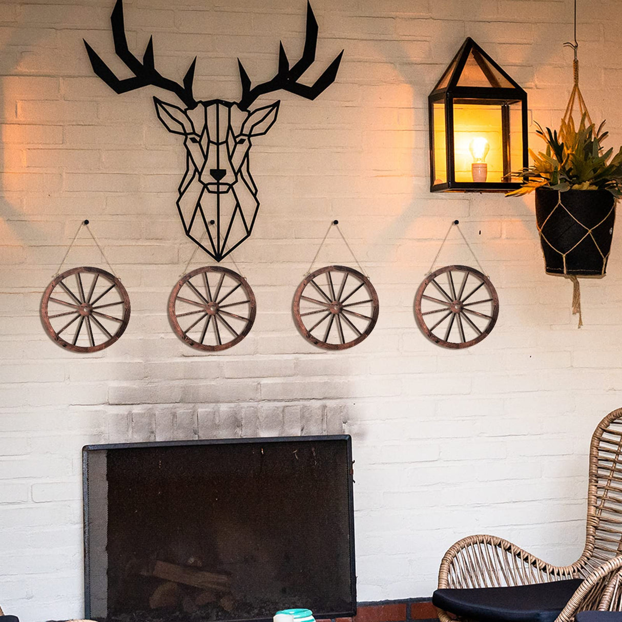 4 Pieces Wooden Wagon Wheel Wall Decor 10 Inches Old Western Wood Wagon Wheel Wall Art Farmhouse Wagon Wheels Rustic Yard Decor Wood Hanging Decorative Wheels for Garden Home Bar Garage Qunclay