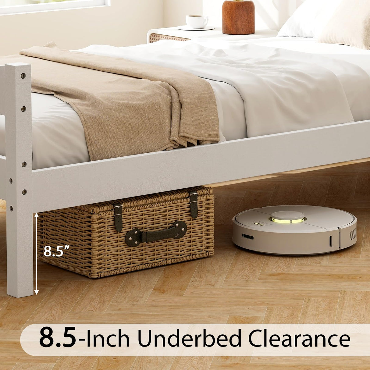 Giantex Modern White Twin Bed Frame with Headboard, Footboard, and Solid Wood Slat Support Giantex