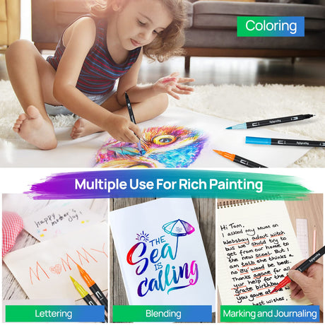 Eglyenlky Colored Markers for Adult Coloring Books, Dual Tip Brush Pens with 100 Watercolor Fine Tip Markers and Brush pens for Kids Drawing Calligraphy Eglyenlky