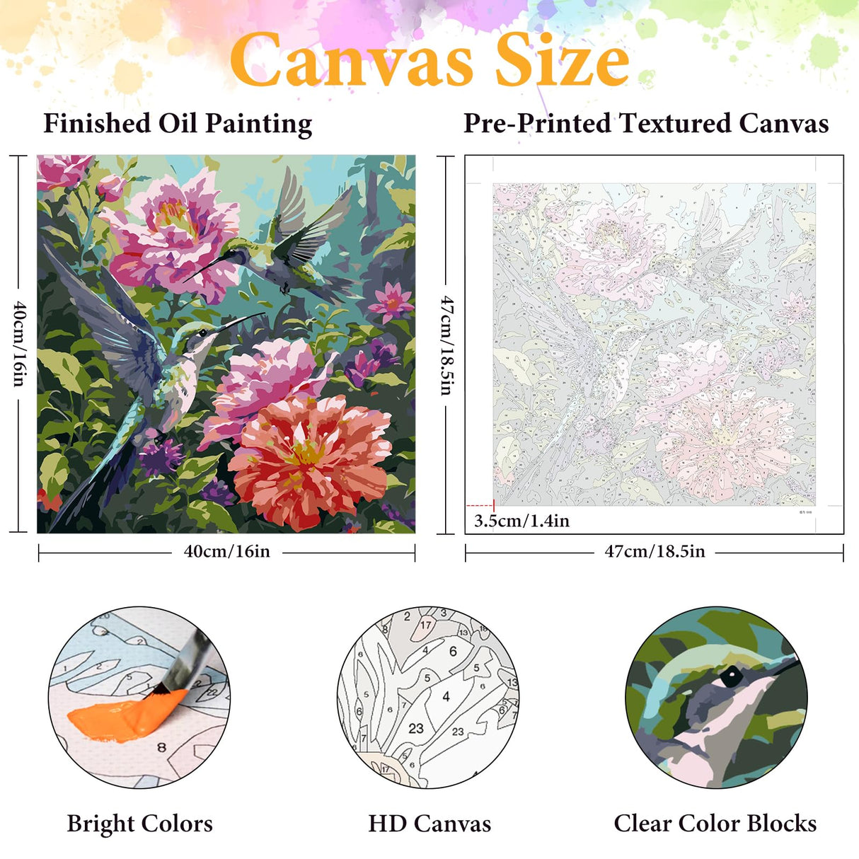 Paint by Numbers Kit for Adults Beginner Hummingbird, Flower Adult Paint by Number Kits on Canvas, Bird DIY Acrylic Oil Painting by Numbers for Adults, Perfect for Home Wall Decor 16X16 Inch Okarina
