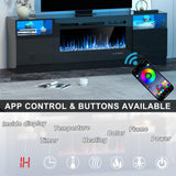 OUTGUAVA Fireplace TV Stand for 80 Inch TV, TV Stand with 36" Fireplace, LED Light Entertainment Center with Storage Cabinets, Media TV Console TV Table for Living Room, Black OUTGUAVA