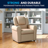 Flash Furniture Vana Vinyl Kids Recliner with Cup Holder, Headrest, and Safety Recline, Contemporary Reclining Chair for Kids, Supports up to 90 lbs., Beige Flash Furniture