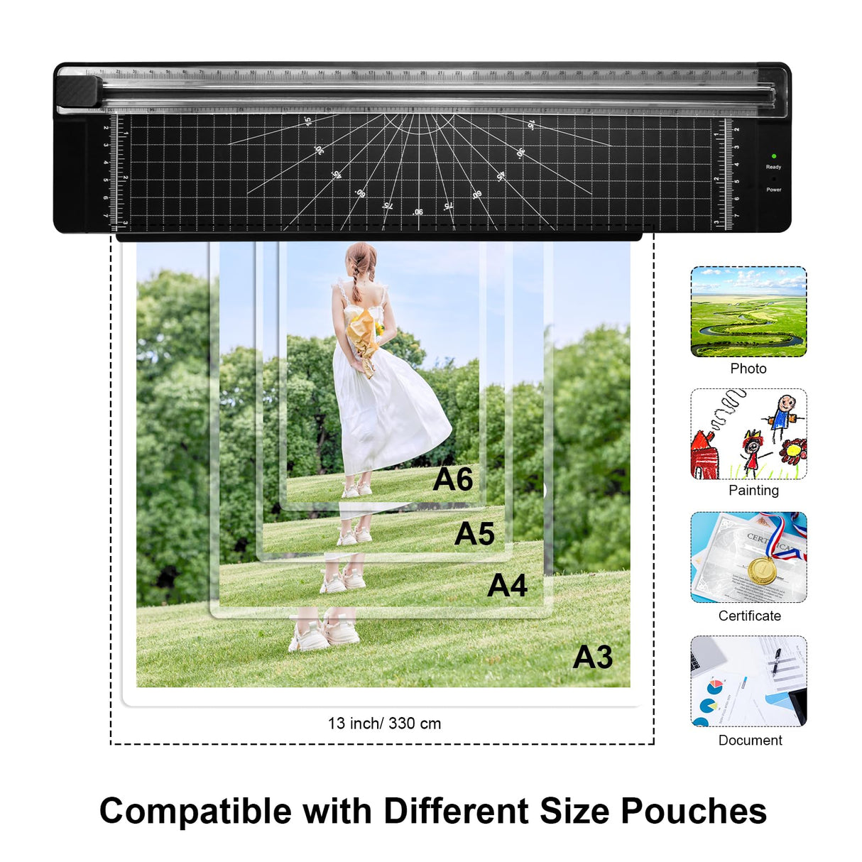 Office Laminator Machine for Professional Presentations & Home Use, 13-inch Wide Thermal Hot Laminating, Jam-Proof Design with Auto-Feed, Durable for ID Cards & Document Protection-A3-399 Queceuy