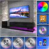 LED TV Stand for 55/65/75 Inch TV, Modern Entertainment Center with 31 Modes Full Color Selection Light String, TV Console with Tempered Glass for Living Room Bedroom, Black Banzeem