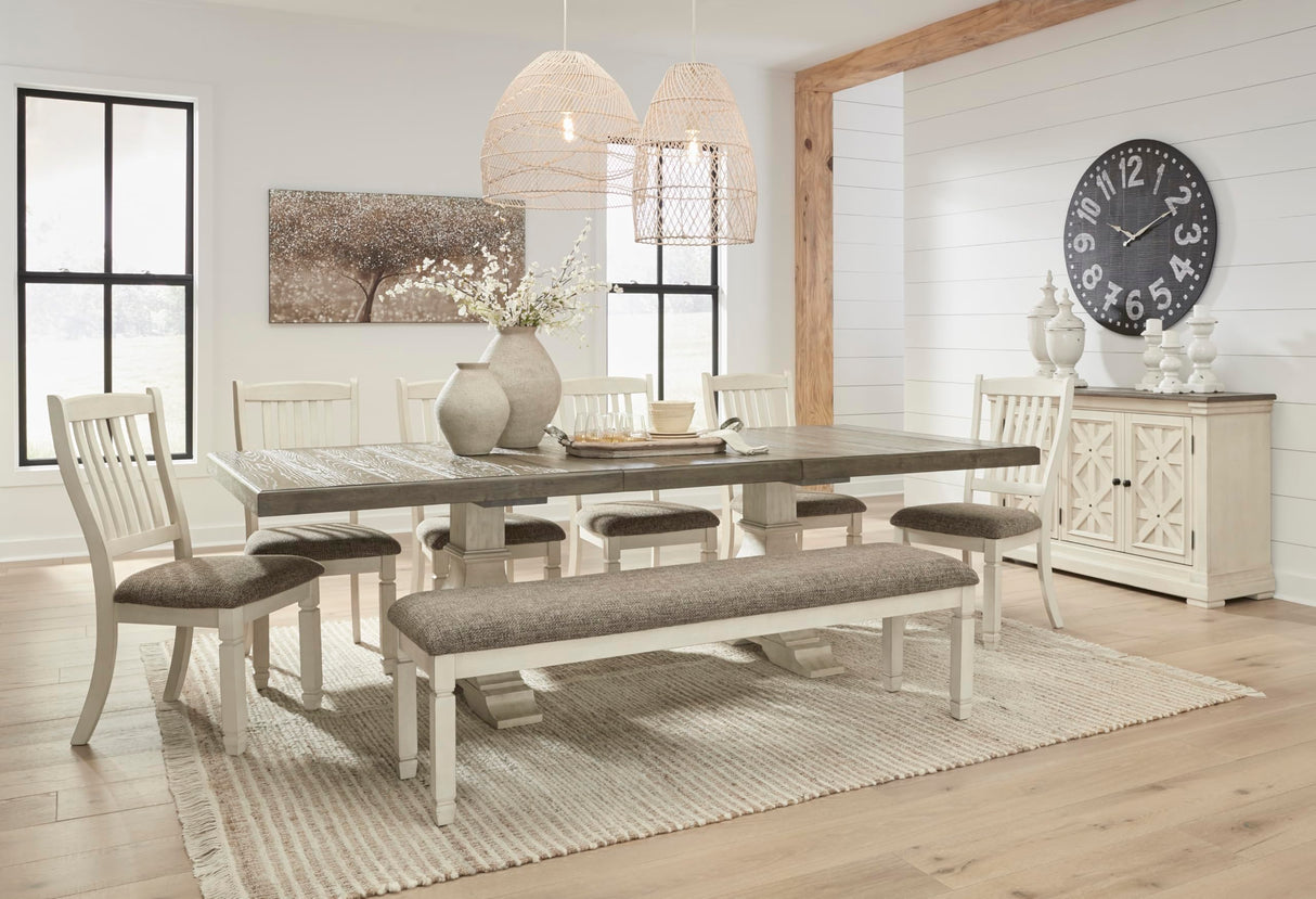 Signature Design by Ashley Bolanburg Farmhouse Extension Dining Table with Removable Center Leaf and Trestle Base, Dark Brown & White Signature Design by Ashley
