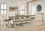 Signature Design by Ashley Bolanburg Farmhouse Extension Dining Table with Removable Center Leaf and Trestle Base, Dark Brown & White Signature Design by Ashley