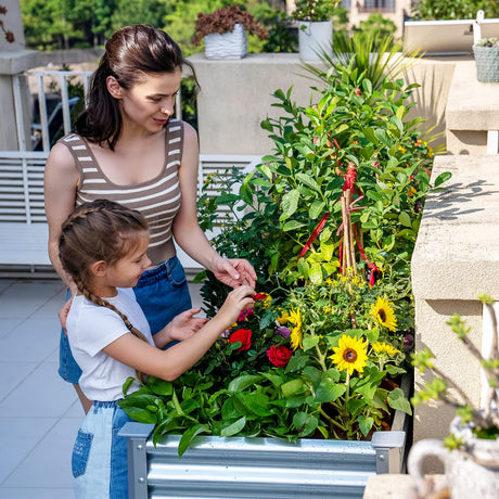 Land Guard Galvanized Raised Garden Bed with Legs, 48×24×32in Large Metal Elevated Raised Planter Box with Drainage Holes for Backyard, Patio, Balcony, 400lb Capacity Land Guard