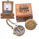 to My Son Compass - Personalized Sundial Compass with Case | Unique Gift for Son, Dad to Son Gift, Mom to Son Gift, Grandson Gift | Pocket Compass with Inspirational Engraving (Wooden Case) Khybex International