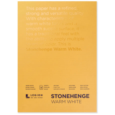 Stonehenge 100% Cotton Medium Weight Pad, Warm White, 5 x 7 inches, 250gsm, 15 Sheets for Dry Media Stonehenge
