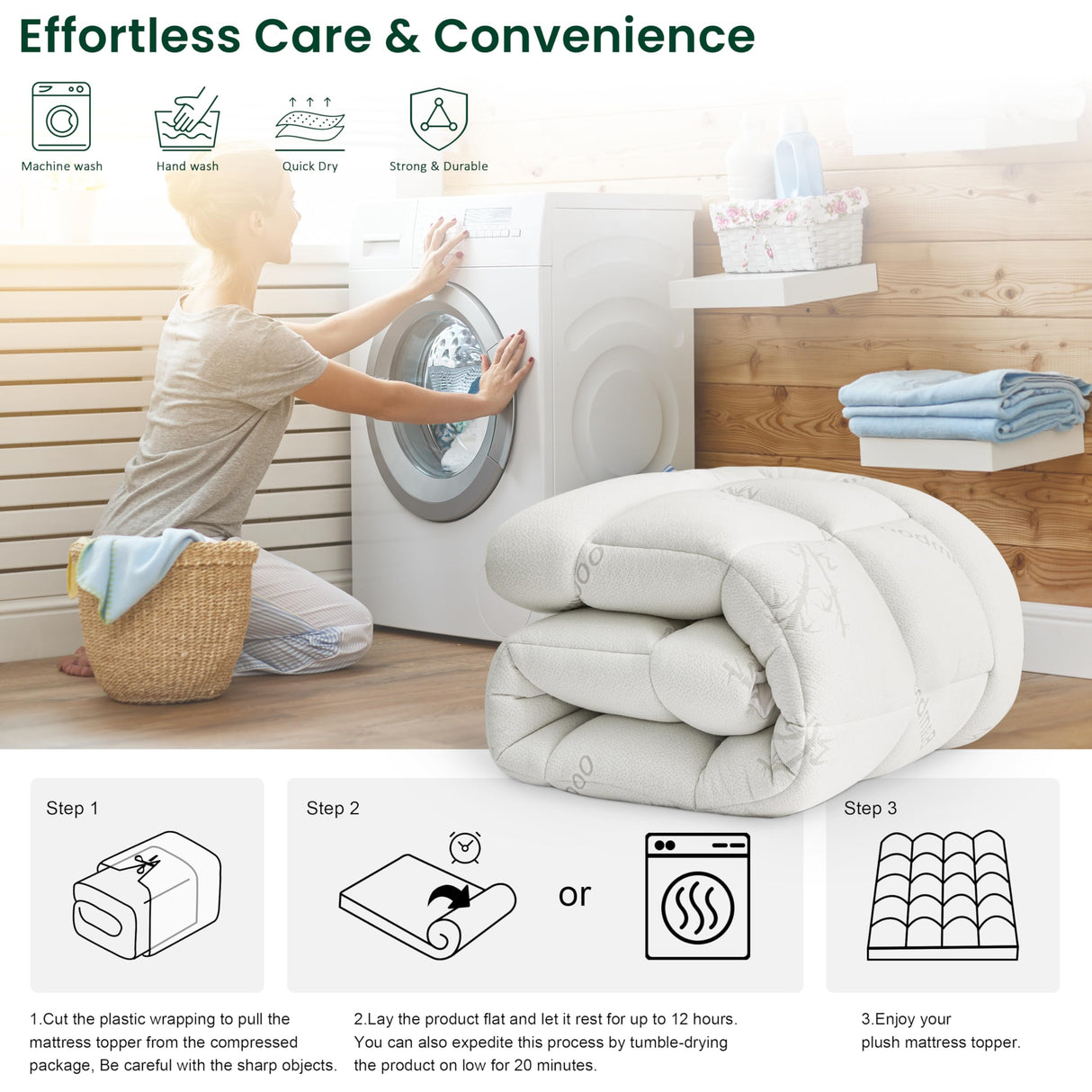 Love's cabin Twin Mattress Topper, Rayon Derived from Bamboo, 900 GSM Breathable Mattress Topper Pad, Thick Pillow Top Mattress Pad Stretches up with 8"-20" Deep Pocket(39"x75") Love's cabin