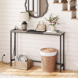 HOOBRO Narrow Console Table with Power Outlets, 44.9-Inch Sofa Table, Slim Behind Couch Table, Entryway Display Shelf, for Living Room, Foyer, Hallway, Greige and Black BG114UXG01 HOOBRO