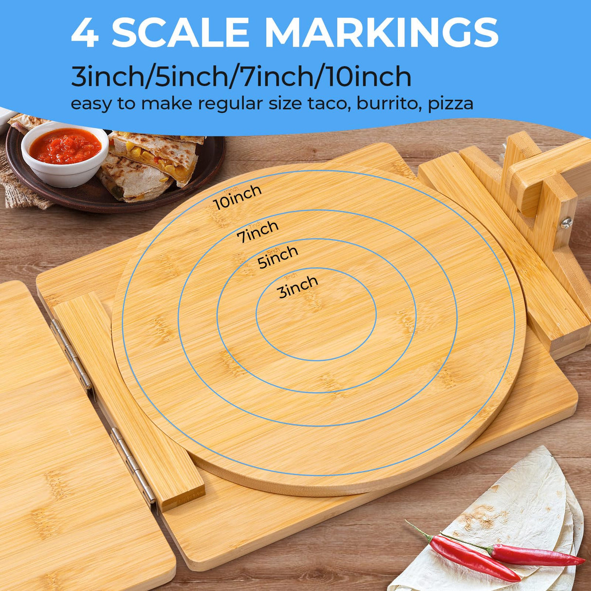 2024 Upgraded Wooden Tortilla Press 10 Inches Rotatable 10" Wood Tortilla Press Maker, with Rolling Pin & 50 Pcs Parchment Paper, for Homemade Tortillera, Roti, Chapati, Taco, Pataconera, Burritos Vrouwengeld