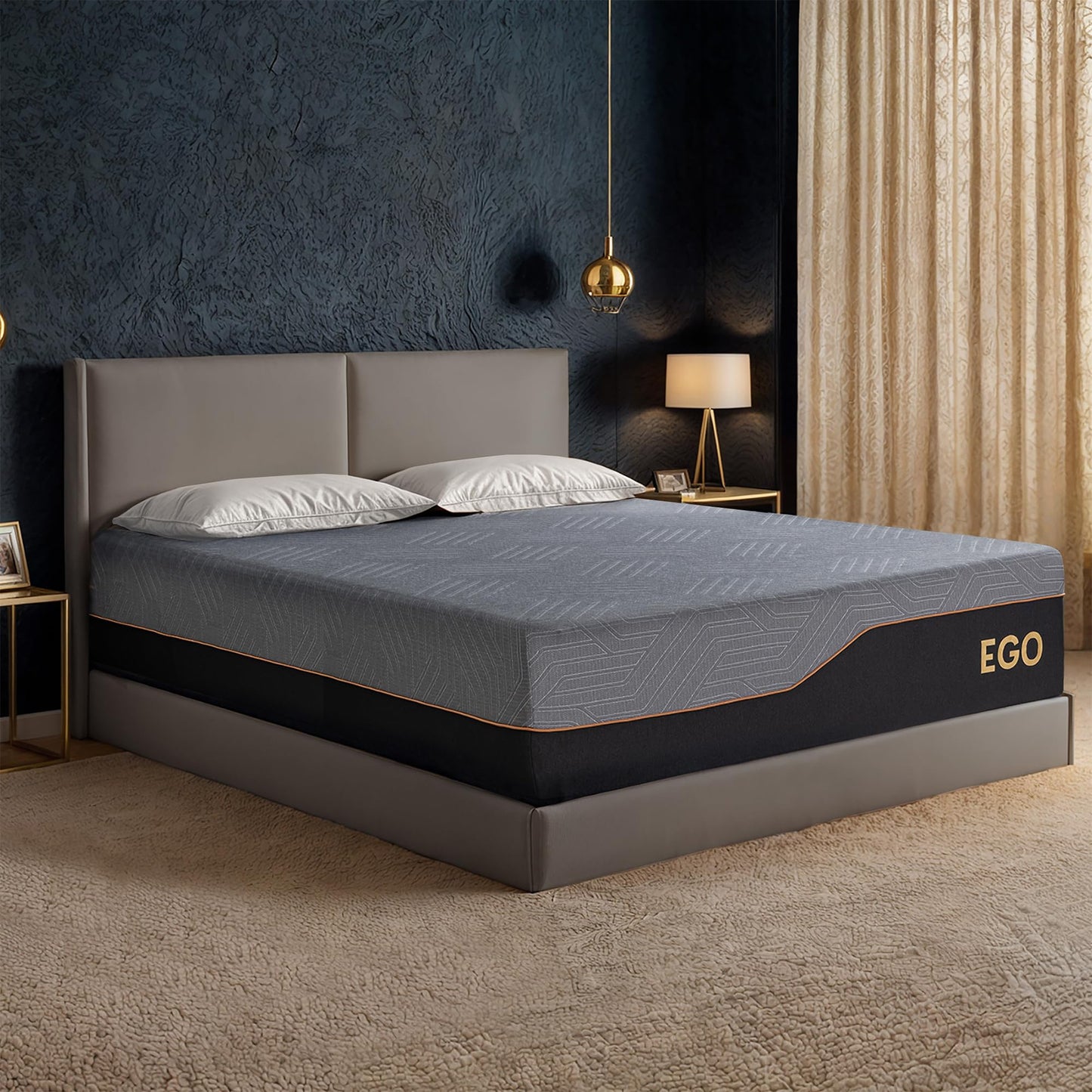 EGOHOME 14 Inch King Mattress, Copper Gel Memory Foam Mattress for Pain Relief, Therapeutic Mattress in a Box, CertiPUR-US Certified, Fiberglass Free Medium Mattress, Black