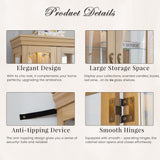 CKEASEAN Curio Cabinet 71" Lighted Glass Display Case, Wooden Wine Bar Cabinet with 6 Adjustable Shelves, Tempered Glass Doors, Light Bulb Included, Rack for Living Room Liquor Storage (Light Oak) CKEASEAN