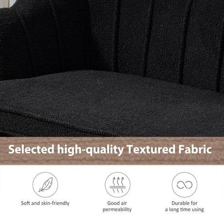 Black Modern Boucle Loveseat Couch,Futon Small Sofa with Gold Metal Legs ,2-Seater Upholstered Mini Sofa Couches for Small Space,Living Room Bedroom Office Dorm Studio Apartment Couche(Black) Gustonhon