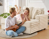 VanAcc 53 Inch Chaise Lounge Indoor, Upholstered Sofa Bed with Throw Pillows and Armrests, Sleeper Chair- Plush Chair Bed for Living Room, Off-White VanAcc