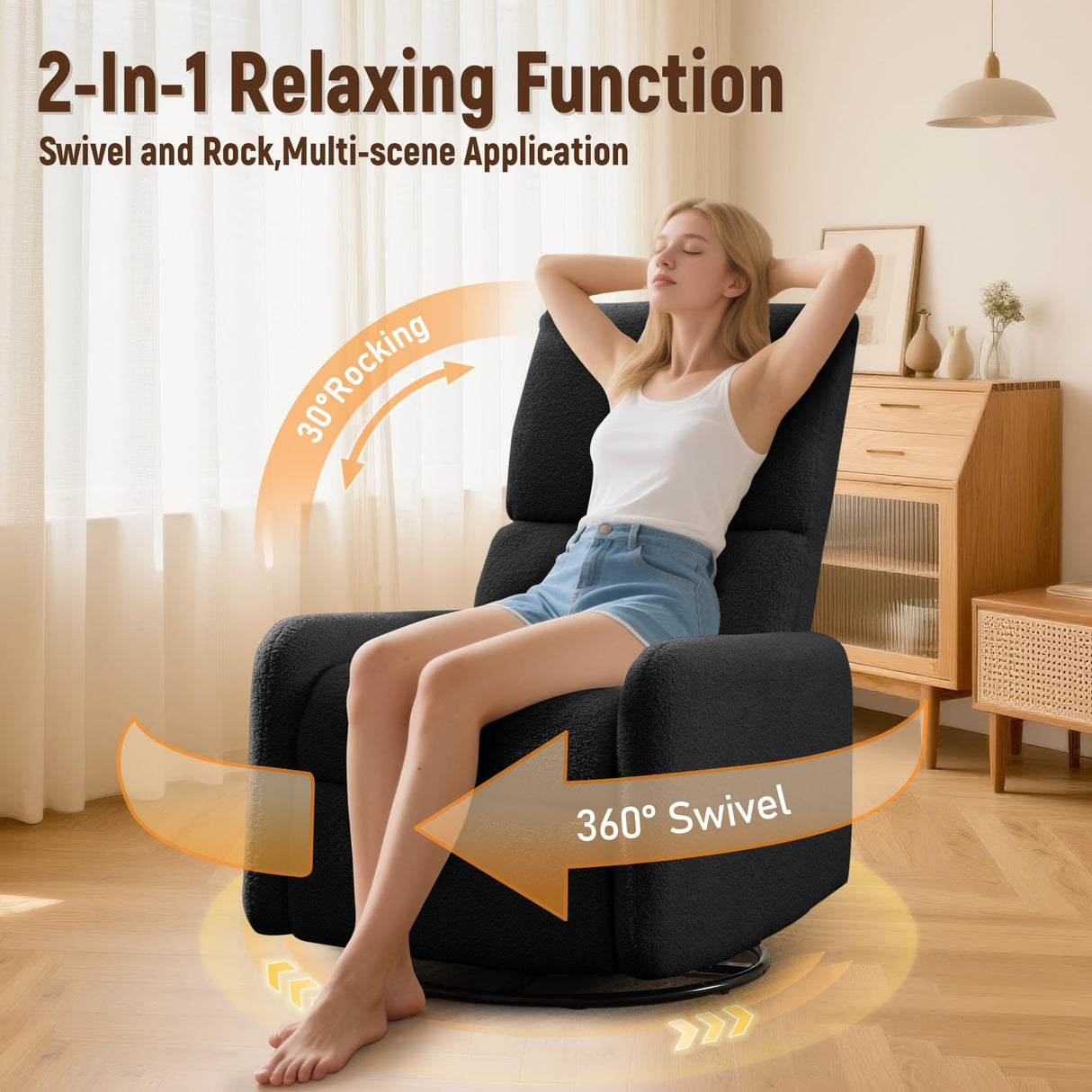 Korser 360° Swivel Glider Chair, Rocking Chair Nursery with Side Pockets, Deep Cushioned Seat, Nursery Chair with Steel Structure Base, Sherpa Swivel Chairs for Living Room, Bedroom, Baby Room Korser