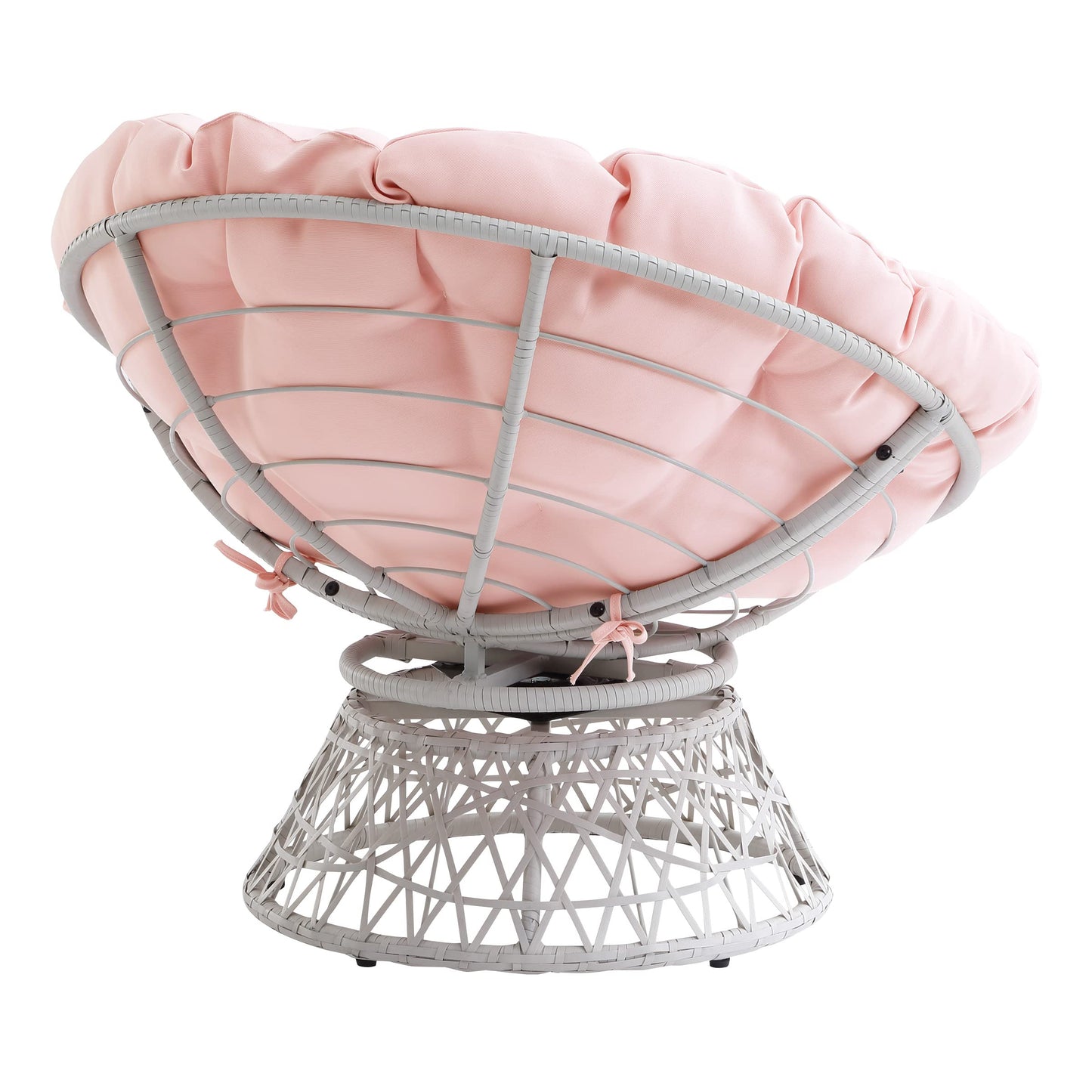 OSP Home Furnishings Wicker Papasan Chair with 360-Degree Swivel, Cream Frame with Pink Cushion