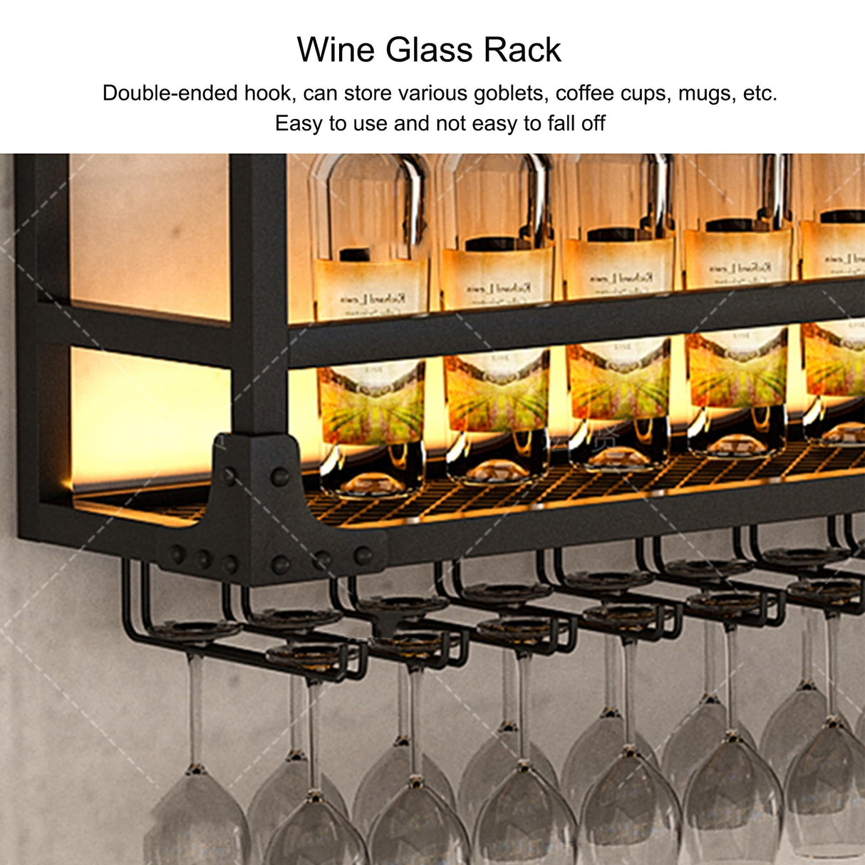Wine Rack Wall Mounted Bar Shelves with Hanging Wine Glass Rack Liquor Bottle Display Shelf with LED Light Floating Bar Shelves Whiskey Shelf Kitchen Wall Cabinet for Home Bar Dining Room Cafe(Color:G JOSIAHCQ