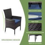 ALAULM 5 Piece Patio Dining Set All-Weather Wicker Outdoor Patio Furniture Set w/Tempered Glass Tabletop, Removable Cushions and Umbrella Hole for Patio, Backyard, Garden, Poolside（Dark Blue） ALAULM