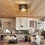 MAYNA 2-Light Farmhouse Flush Mount Ceiling Light, Rustic Ceiling Light, Metal and Wood Square Dining Room Light Fixture for Hallway Farmhouse Entryway Balcony Kitchen MAYNA