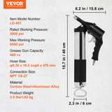 VEVOR Grease Gun, 6000PSI Air Operated Grease Gun, Heavy Duty Pneumatic Grease Gun with 14 oz Load, 18.5 Inch Flexible Hose, 1 Flat Coupler, 1 Pointed and Locking Clamp Coupler, 1 Bent Metal Pipe VEVOR