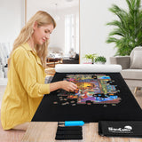 Sancallie Jigsaw Puzzle Mat Roll Up, 51"x34" Jigsaw Storage Felt Mat, Jigroll up to 2,000 Pieces, Gift Box with Drawstring Storage Bag, 3 Elastic Band, Hand Pump, Portable Puzzle mat Sancallie