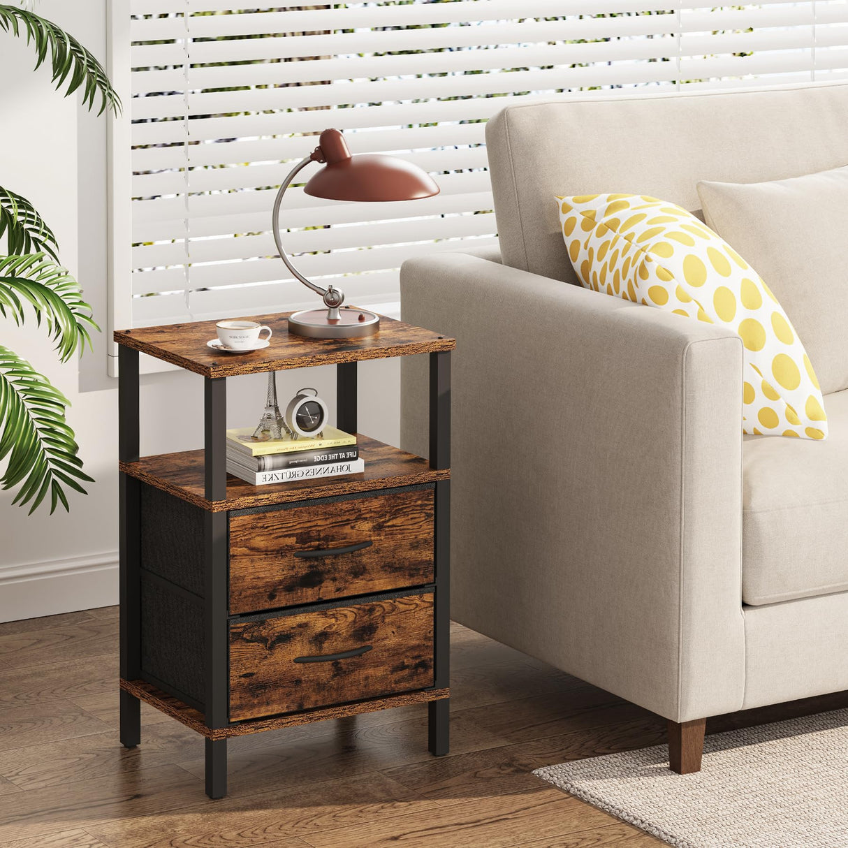 TUTOTAK End Table, Couch Side Table, Nightstand with Cloth Drawer, Set of 2, Bedside Table, Brown TB01BB066 TUTOTAK