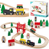 Tiny Land Wooden Train Set for Toddler - 39 Pcs- with Wooden Tracks fits Thomas, fits Brio, fits Chuggington, fits Melissa and Doug - Expandable, Tiny Land
