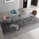 79" Large Dining Table, Glass Kitchen Table for 8-10 Person, Modern Dining Room Table with 0.39" Thick Tempered Glass Top and Silver Stainless Steel Pedestal Base, Big Dining Room Table for Home Pvillez