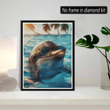 SKRYUIE 5D Dolphin Diamond Painting Kits - DIY Diamond Art Kits for Adults Sandy Beach, Full Round Drill - Crystal Cross Stitch - Adults Craft for Wall & Office Decor - 12x16 Inch q17 SKRYUIE