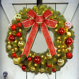 Juegoal 21 Inch Pre-Lit Christmas Wreath with Metal Hanger, Lighted Xmas Folded Wreath with 60 LED Lights, Red Bow and Colorful Balls, Battery Operated & Timer for Outdoor Home Window Wall Front Door Juegoal