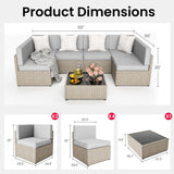 Pamapic Patio Furniture Set, 7 Pieces Modular Outdoor Sectional,Wicker Patio Sectional Sofa Conversation Set, Rattan Sofa with Coffee Table and Washable Cushions Covers, Grey Rattan(Grey Cushions) Pamapic
