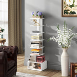 TUTOTAK Narrow Bookshelf, Vertical 8-Tier Bookcase, Spine Book Shelf for Small Space, Small Standing Shelf for Living Room, Office, Study, Entryway, White BS07BW008 TUTOTAK