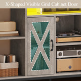 YITAHOME 33.5'' Tall TV Stands for Living Room, TV Entertainment Center with LED Light, TV Stand for TVs up to 70 Inch, Tall TV Console Cabinet with Power Outlets, Grey YITAHOME