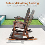 Giantex Outdoor Wooden Rocking Bench, 2-Person Adirondack Porch Rocker Chair with High Back and Slatted Seat, Rustic Log Loveseat for Front Porch Patio, Backyard, Garden, Brown, 51”x38”x46” Giantex