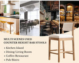 26.5'' Tall Bar Stools Set of 4 Modern Counter Stools with Backs Beige Linen Upholstered Bar Height Chairs Counter Height Island Stools with Wood Frame Farmhouse Wooden Barstools for Kitchen Island HNY