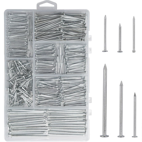 376pcs Premium Hardware Nails Assortment Kit, Maximum Length 2 Inches Galvanized Nails, Picture Hanging Nails, Wood Nails, Wall Nails with Storage Box | 6 Sizes JEGONFRI