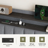 FYRENA Upholstered Full Bed Frame with LED Headboard, Storage Footboard and USB Ports FYRENA