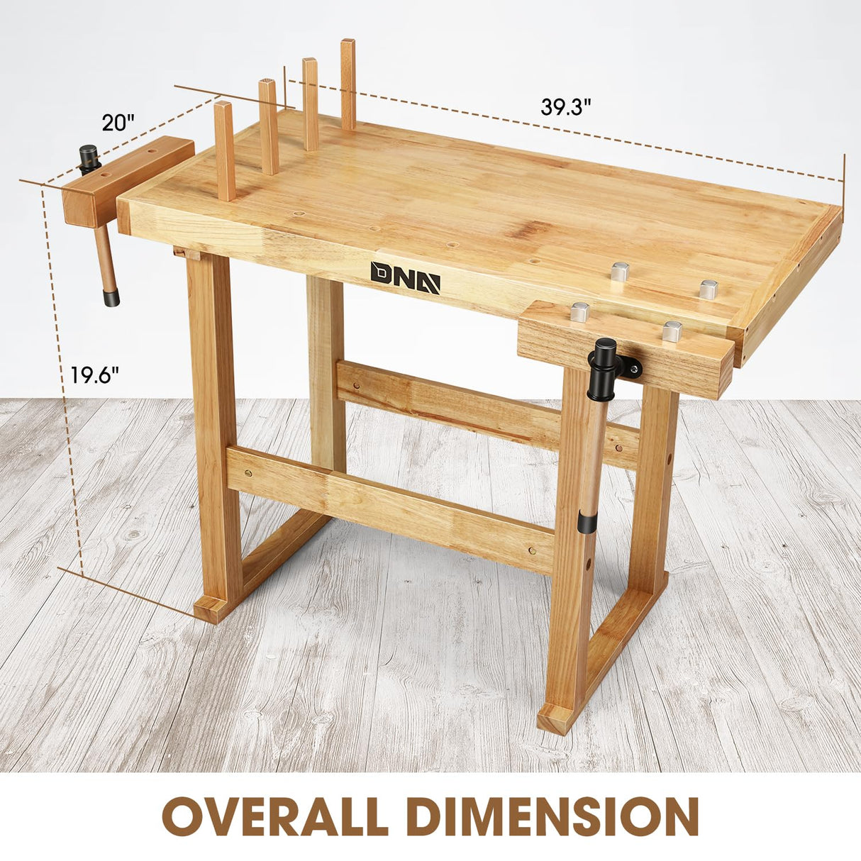 DNA MOTORING Heavy Duty Wood Workbench, Wooden Workbench for Workshop, Garage, W/Adjustable Handle, TOOLS-00523 DNA MOTORING
