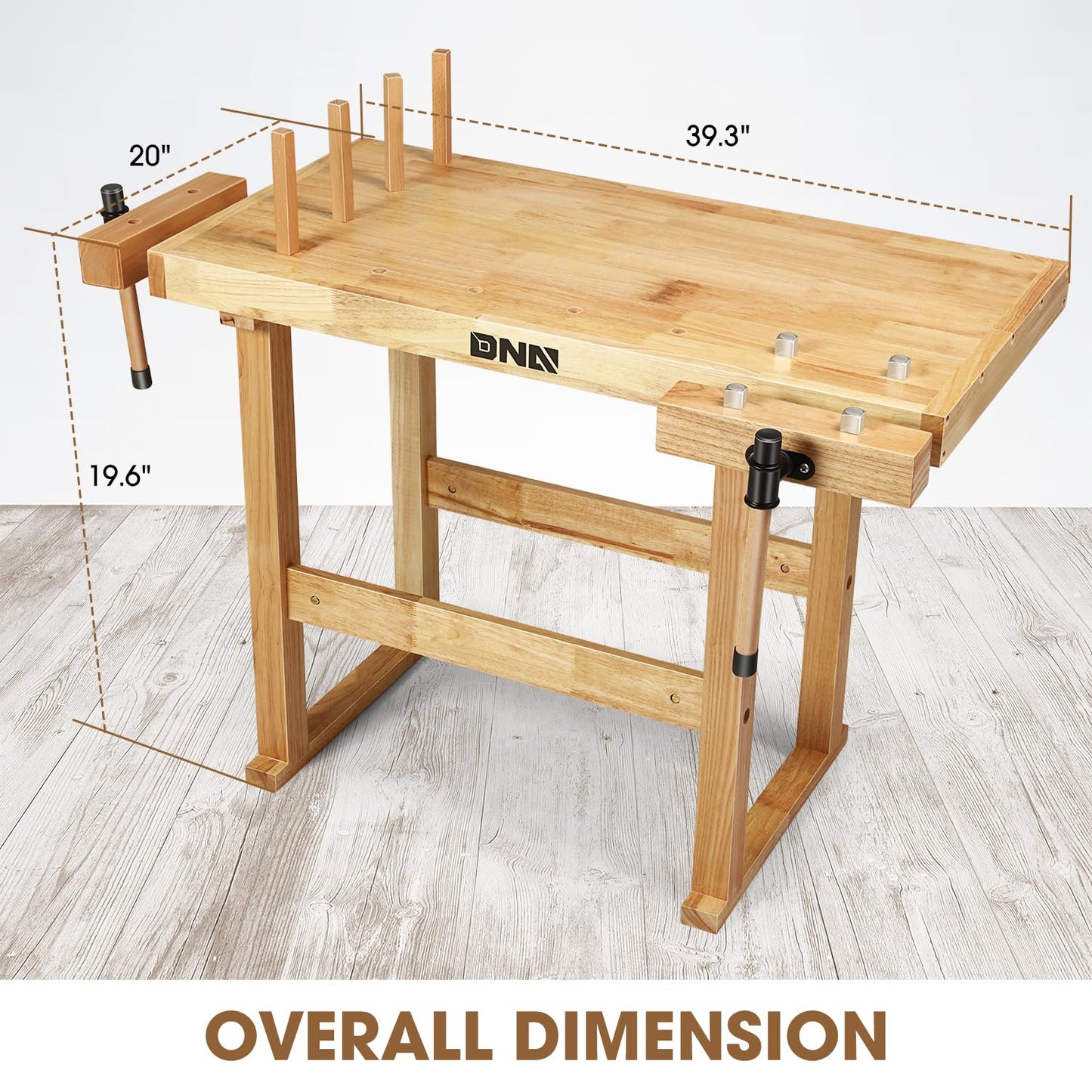 DNA MOTORING Heavy Duty Wood Workbench, Wooden Workbench for Workshop, Garage, W/Adjustable Handle, TOOLS-00523 - WoodArtSupply