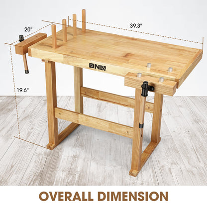 DNA MOTORING Heavy Duty Wood Workbench, Wooden Workbench for Workshop, Garage, W/Adjustable Handle, TOOLS-00523 - WoodArtSupply