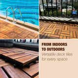 10 pcs Premium Acacia Wood Interlocking Decking Tiles – 12x12x0.9in Weatherproof Patio Flooring Outdoor – Interlocking Deck Tiles for Balcony, Backyar & Poolside, All-Weather Use (Golden Teak Finish) GREEN ALLUVIUM
