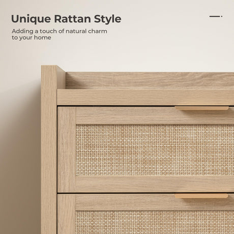 SICOTAS Dresser for Bedroom Chest of Drawers 46" Tall Dresser for Closet with 5 Rattan Drawers Boho Night Stand Large Clothes Storage Cabinet for Living Room Hallway Nursery Entryway SICOTAS