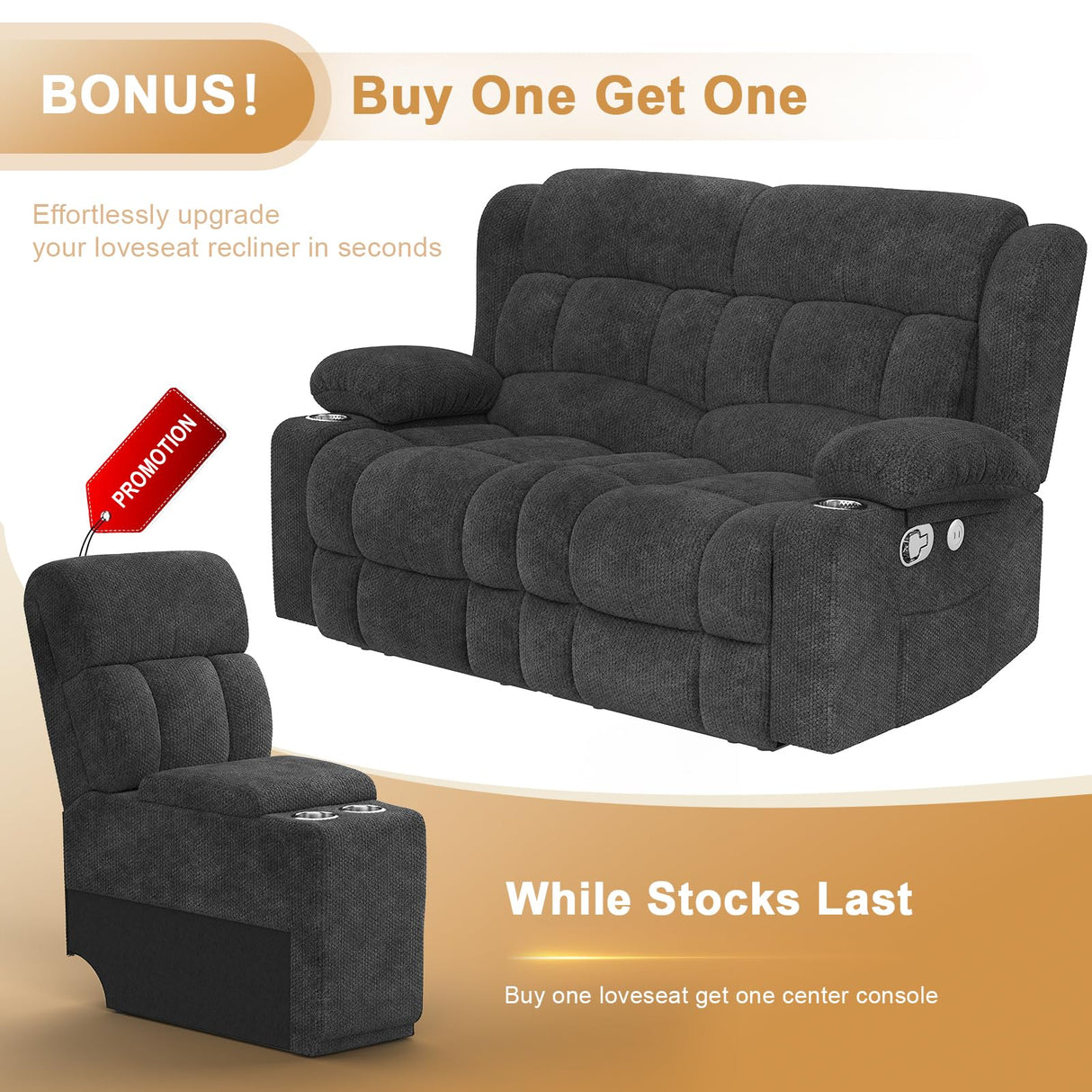 MisUMis RV Loveseat Recliner Sofa, Wall Hugger Reclining Loveseat RV Couch with USB Ports, Cup Holders, Pockets, 150° Adjustable RV Furniture Velvet Fabric Recliners for Travel & Home Theater Seating MisUMis