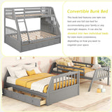Merax Wooden Twin Over Full Stairway Bunk Bed with Three Storage Drawer, Storage Staircase, Removable Ladder and Safety Guardrail, Convertible to 2 Separated beds, Grey Merax