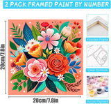 4 Pack Flowers Paint by Numbers Kit for Adults Beginners Framed - DIY Flowers Adults Paint by Numbers Kits on Canvas with Frame, Small Easy Acrylic Oil Painting Perfect for Home Decor 8 X 8 Inch Amzdiyfun